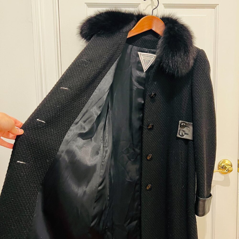 Vintage Marvin Richards Coat 4 Black Boucle Wool Fox Fur Collar USA - Picture 7 of 16